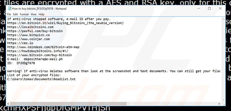 Ficheiro de texto do ransomware EncrypTile