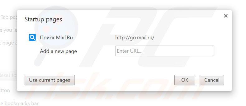 Removendo a página inicial go.mail.ru do Google Chrome