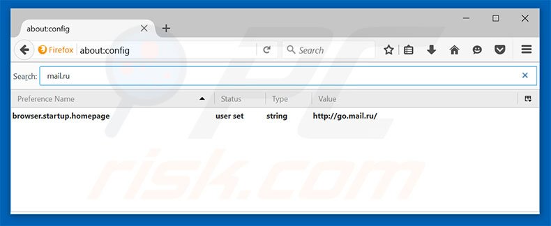 Removendo a página inicial go.mail.ru e motor de pesquisa padrão do Mozilla Firefox