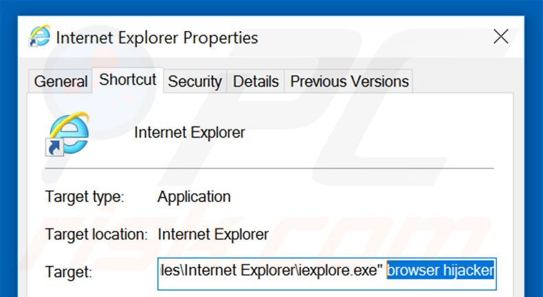 Removendo go.mail.ru do atalho do Internet Explorer passo 2