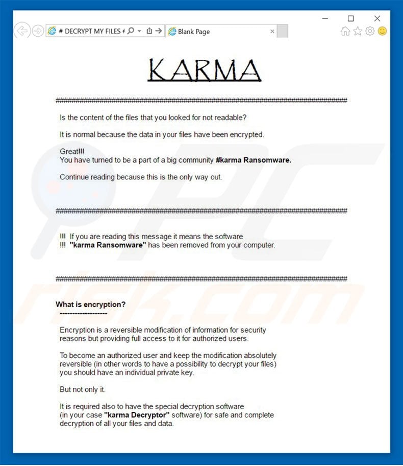 Instruções de desencriptação de Karma