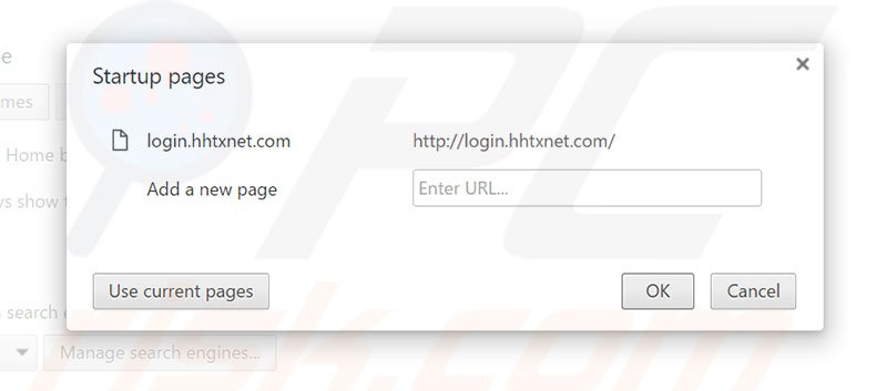 Removendo a página inicial login.hhtxnet.com do Google Chrome