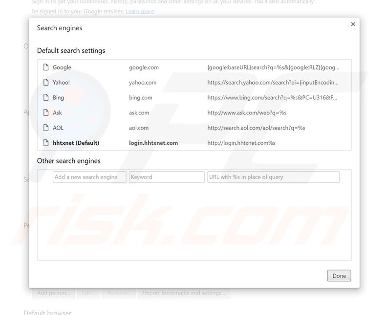 Removendo login.hhtxnet.com do motor de busca padrão do Google Chrome