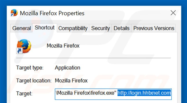Removendo login.hhtxnet.com do atalho do Mozilla Firefox passo 
