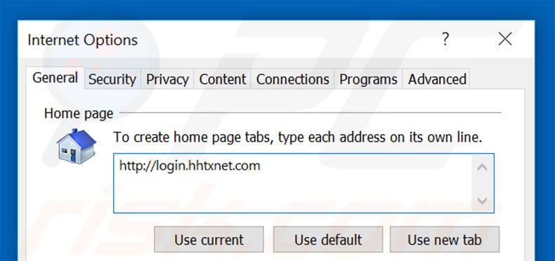 Removendo a página inicial login.hhtxnet.com do Internet Explorer