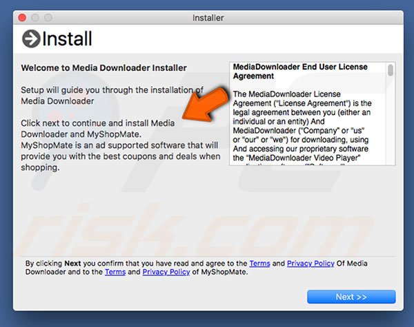 O instalador Delusive usado para promover MediaDownloader