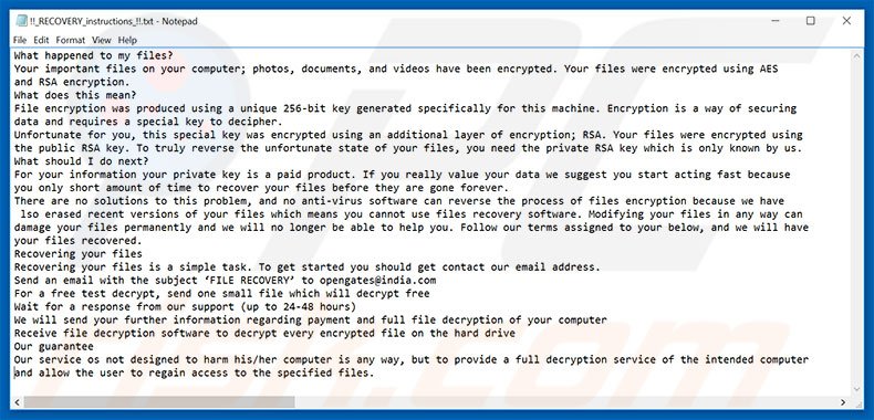 Ficheiro de texto do ransomware Nuke