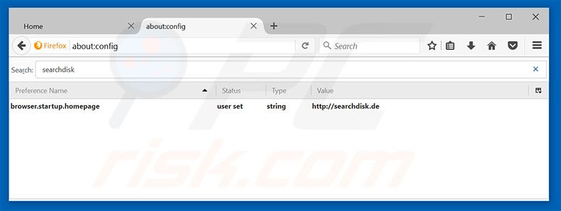 Removendo a página inicial searchdisk.de e motor de busca padrão do Mozilla Firefox