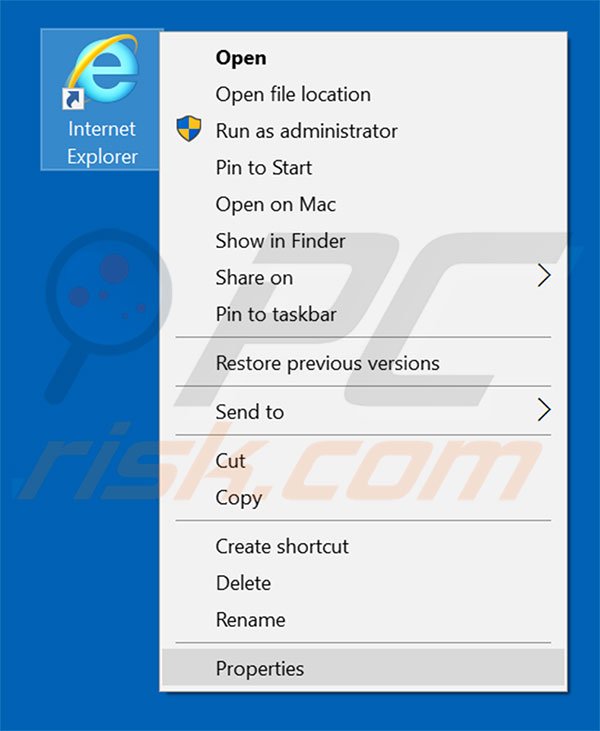 Removendo searchdisk.de do atalho do Internet Explorer passo 1