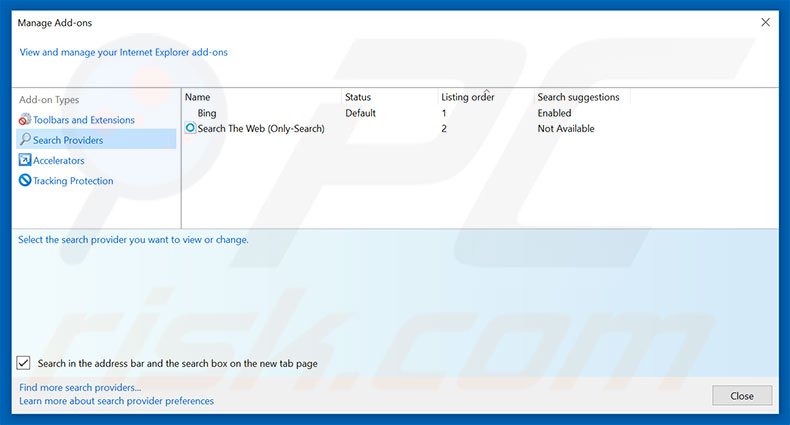 Removendo o motor de busca inicial searchdisk.de do Internet Explorer
