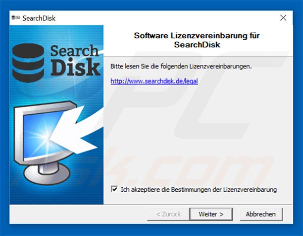 Configuração da instalação do sequestrador de navegador oficial Search Disk