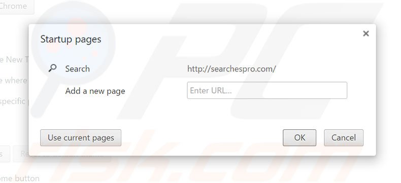 Removendo a página inicial searchespro.com do Google Chrome