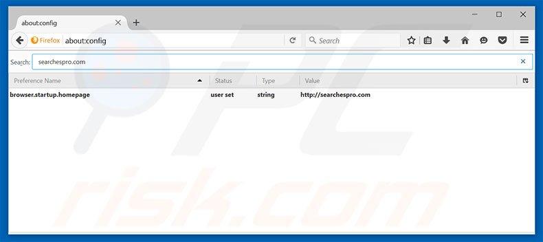 Removendo a página inicial searchespro.com e motor de busca padrão do Mozilla Firefox
