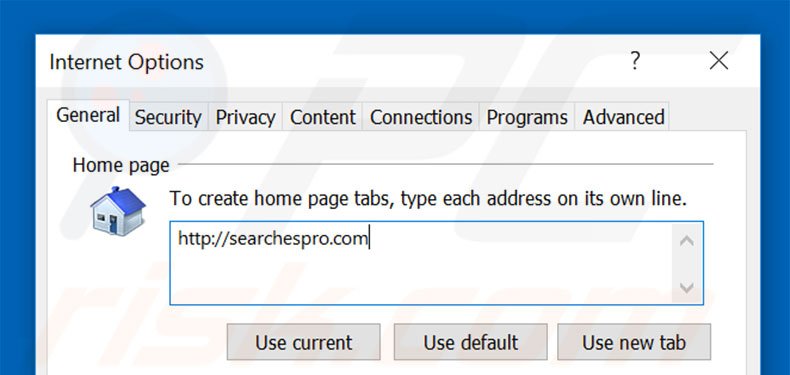 Removendo a página inicial searchespro.com do Internet Explorer