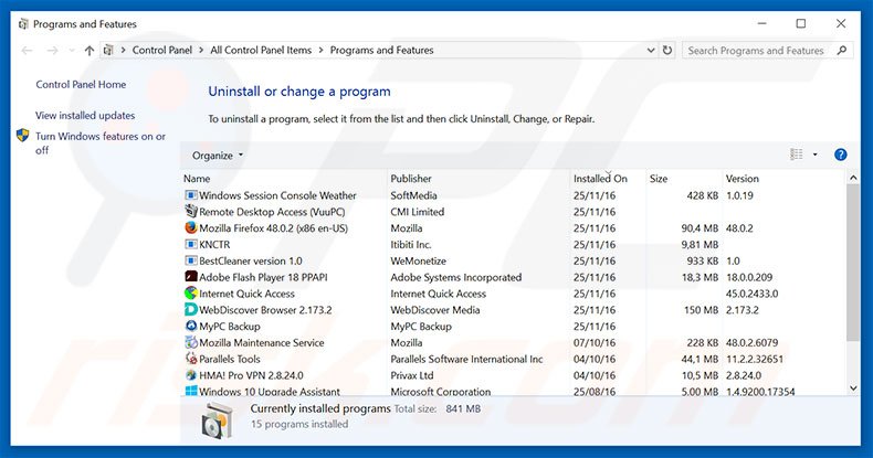 desinstalar o sequestrador de navegador searchespro.com via Painel de Controlo