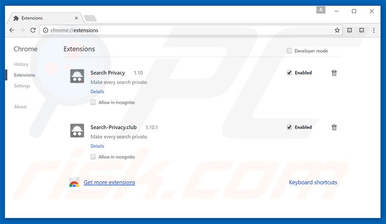 Removendo as extensões relacionadas a searchprivacy.co do Google Chrome