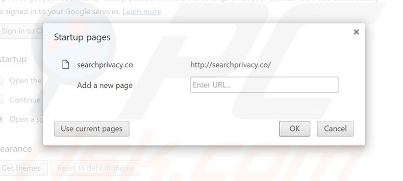 Removendo a página inicial searchprivacy.co do Google Chrome