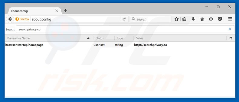 Removendo a página inicial searchprivacy.co e motor de pesquisa padrão do Mozilla Firefox