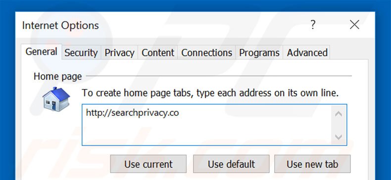 Removendo a página inicial searchprivacy.co do Internet Explorer