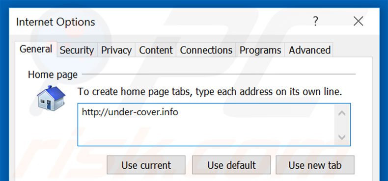 Removendo under-cover.info da página inicial do Internet Explorer