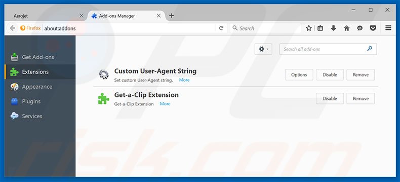 Removendo as extensões relacionadas a web-start do Mozilla Firefox