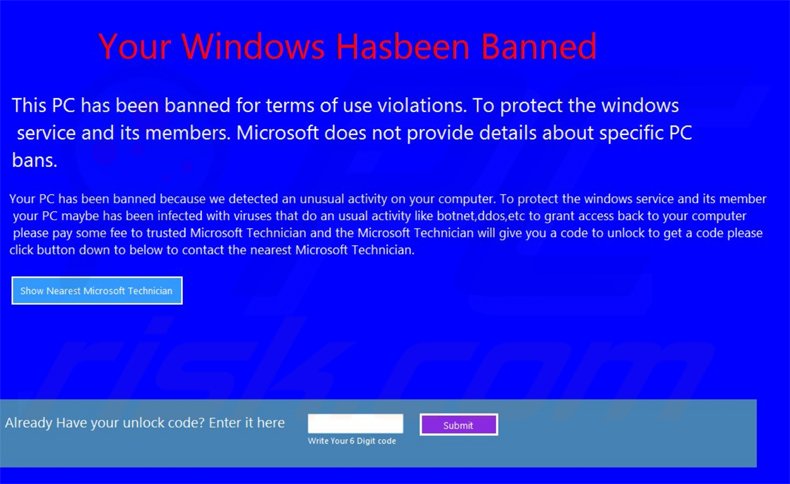 Fraude windows has been banned scam variante 2