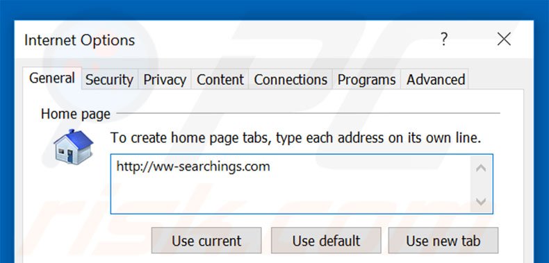 Removendo a página inicial ww-searchings.com do Internet Explorer