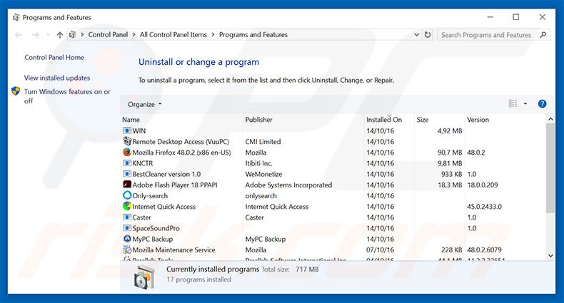 desinstalar o sequestrador de navegador ww-searchings.com via Painel de Controlo