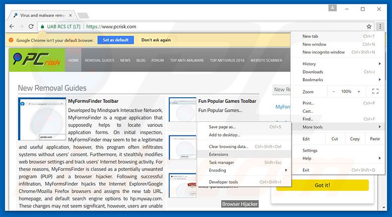 Removendo os anúncios Internet Security Damaged Google Chrome passo 1