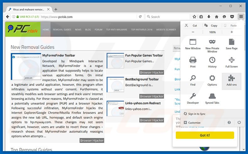 Removendo os anúncios Internet Security Damaged Mozilla Firefox passo 1