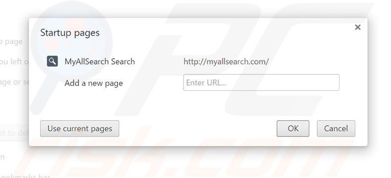 Removendo a página inicial myallsearch.com do Google Chrome
