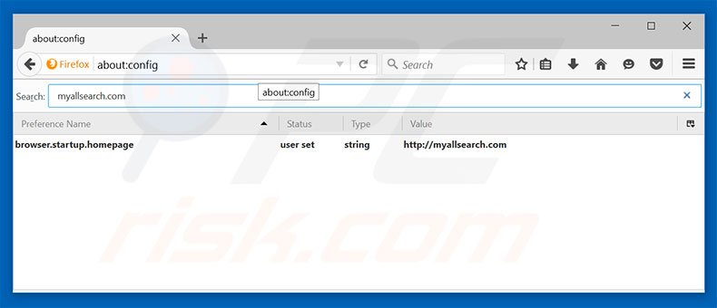 Removendo a página inicial myallsearch.com e motor de pesquisa padrão do Mozilla Firefox