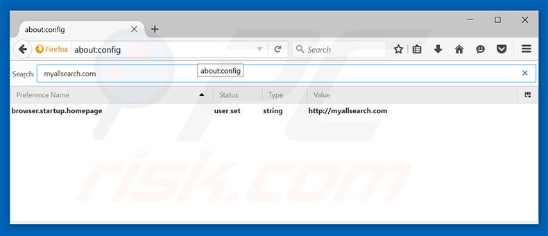 Removendo a página inicial myallsearch.com e motor de pesquisa padrão do Mozilla Firefox