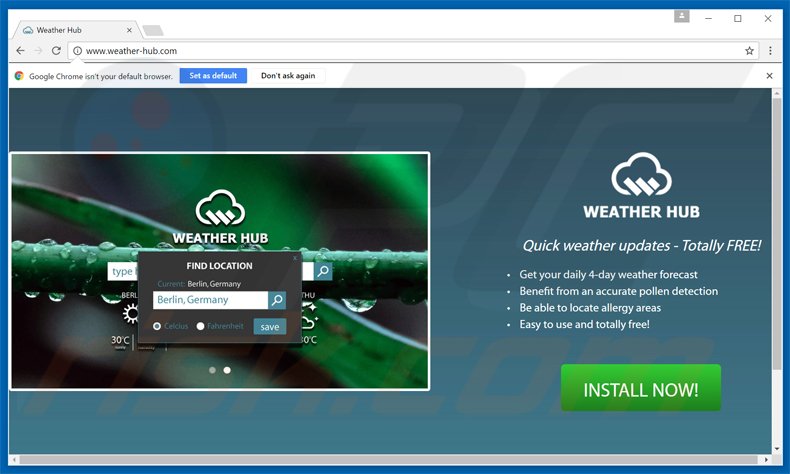 weather-hub pup a redirecionar para o site searchespro.com