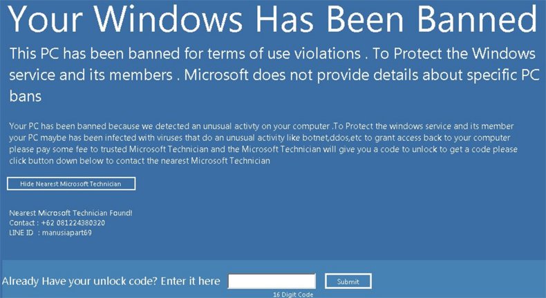 Fraude windows has been banned scam variante 3
