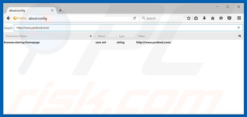 Removendo a página inicial yardood.com e motor de pesquisa padrão do Mozilla Firefox