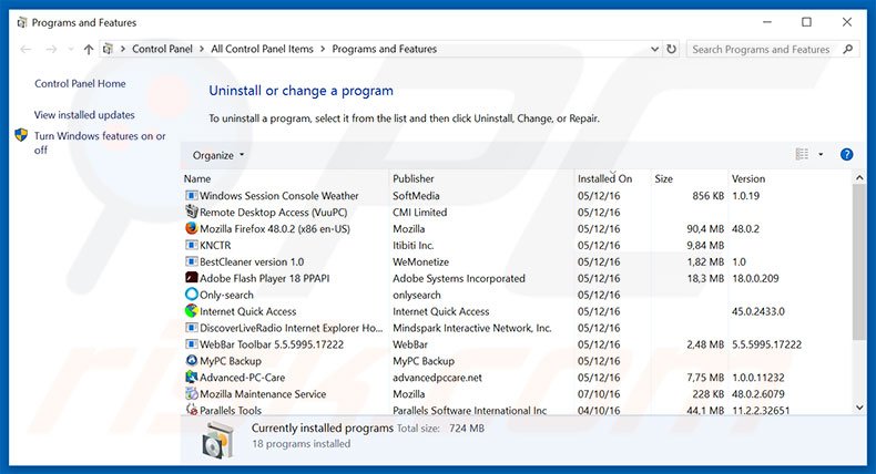 desinstalar o sequestrador de navegador yardood.com via Painel de Controlo