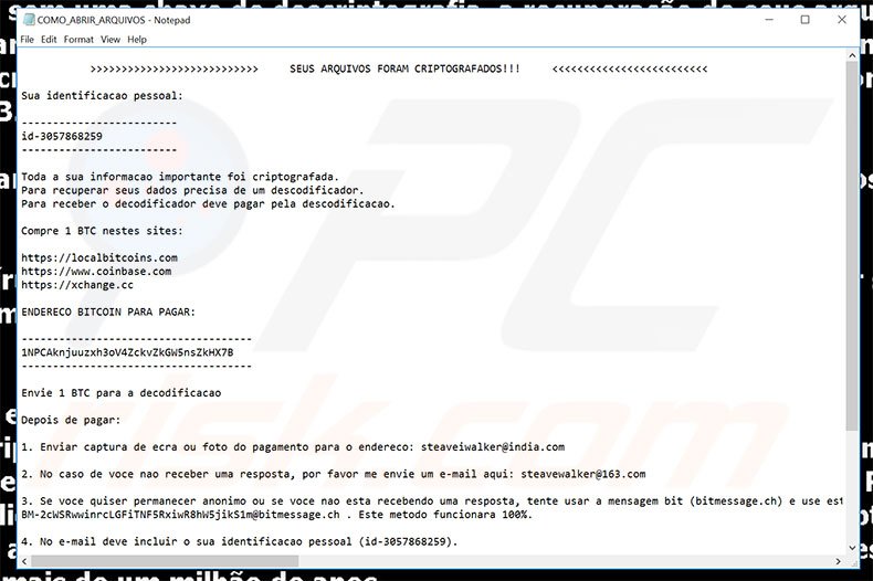 ficheiro de texto CryptON CryptoLocker