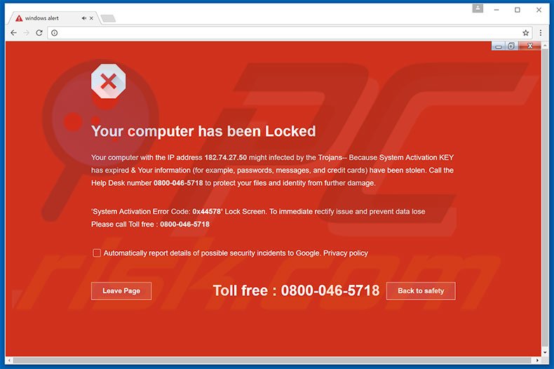 Site a exibir a fraude Do Not Ignore This Windows Alert scam