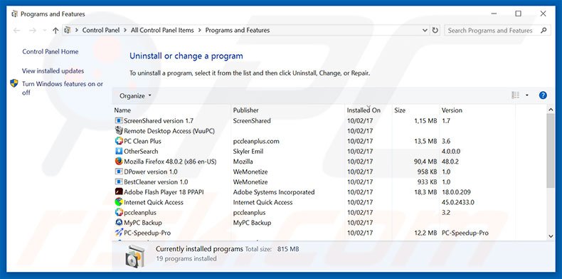 desinstalar do adware liveadexchanger.com através do Painel de Controlo