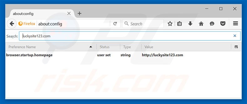 Removendo a página inicial luckysite123.com e motor de busca padrão do Mozilla Firefox