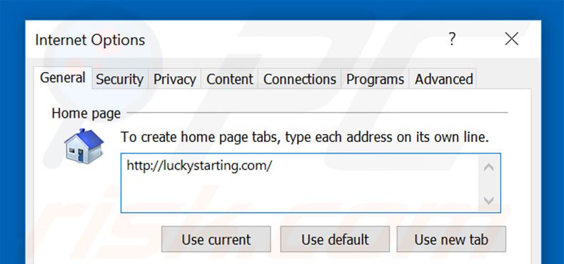 Removendo a página inicial luckystarting.com do Internet Explorer