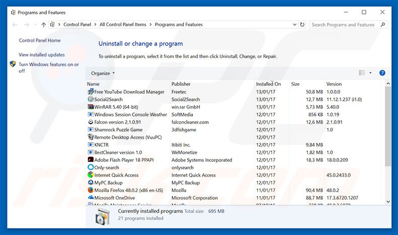 desinstalar o sequestrador de navegador luckystarting.com via Painel de Controlo