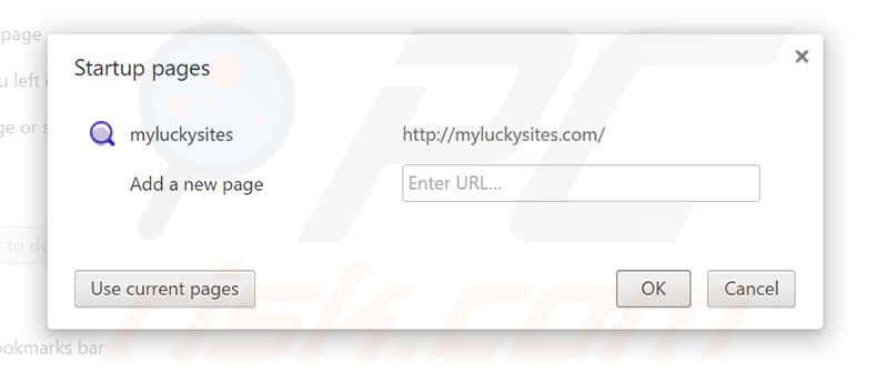 Removendo a página inicial myluckysites.com do Google Chrome