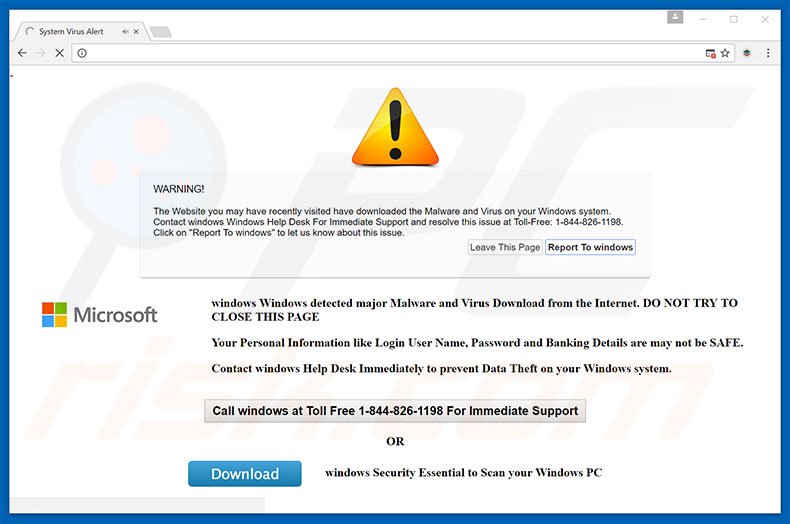 Fraude do website Windows Security Alert