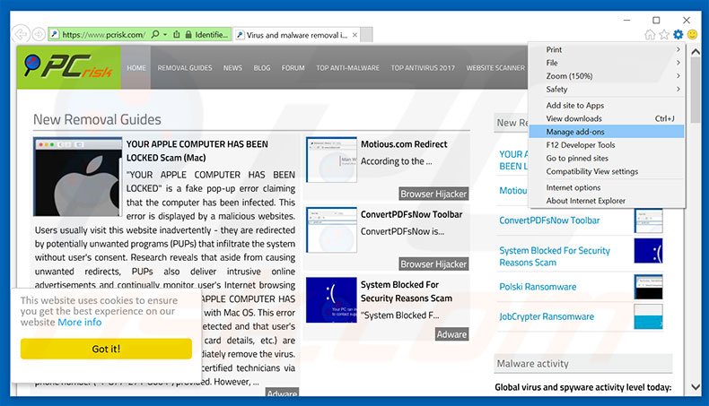 Removendo os anúncios Wizzcaster do Internet Explorer passo 1