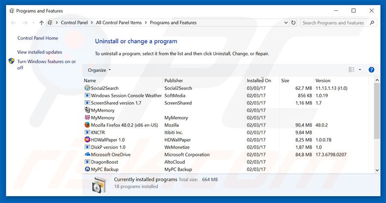 desinstalar o adware Shopper via Painel de Controlo