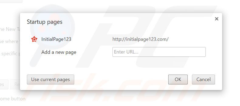 Removendo a página inicial initialpage123.com do Google Chrome