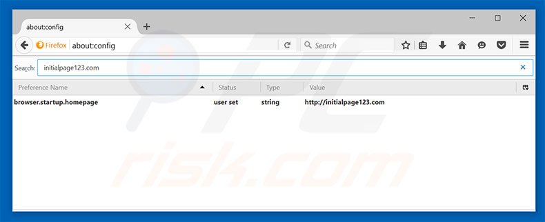 Removendo a página inicial initialpage123.com e motor de busca padrão do Mozilla Firefox