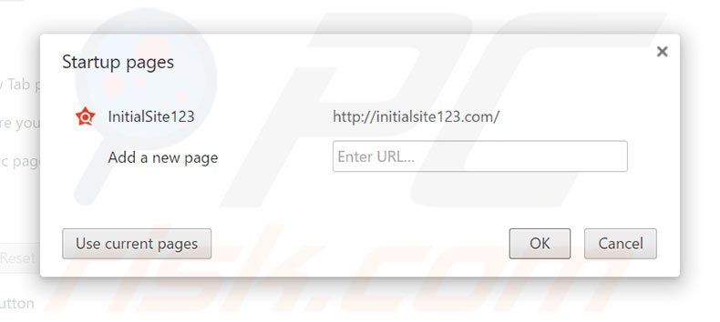 Removendo a página inicial initialsite123.com do Google Chrome